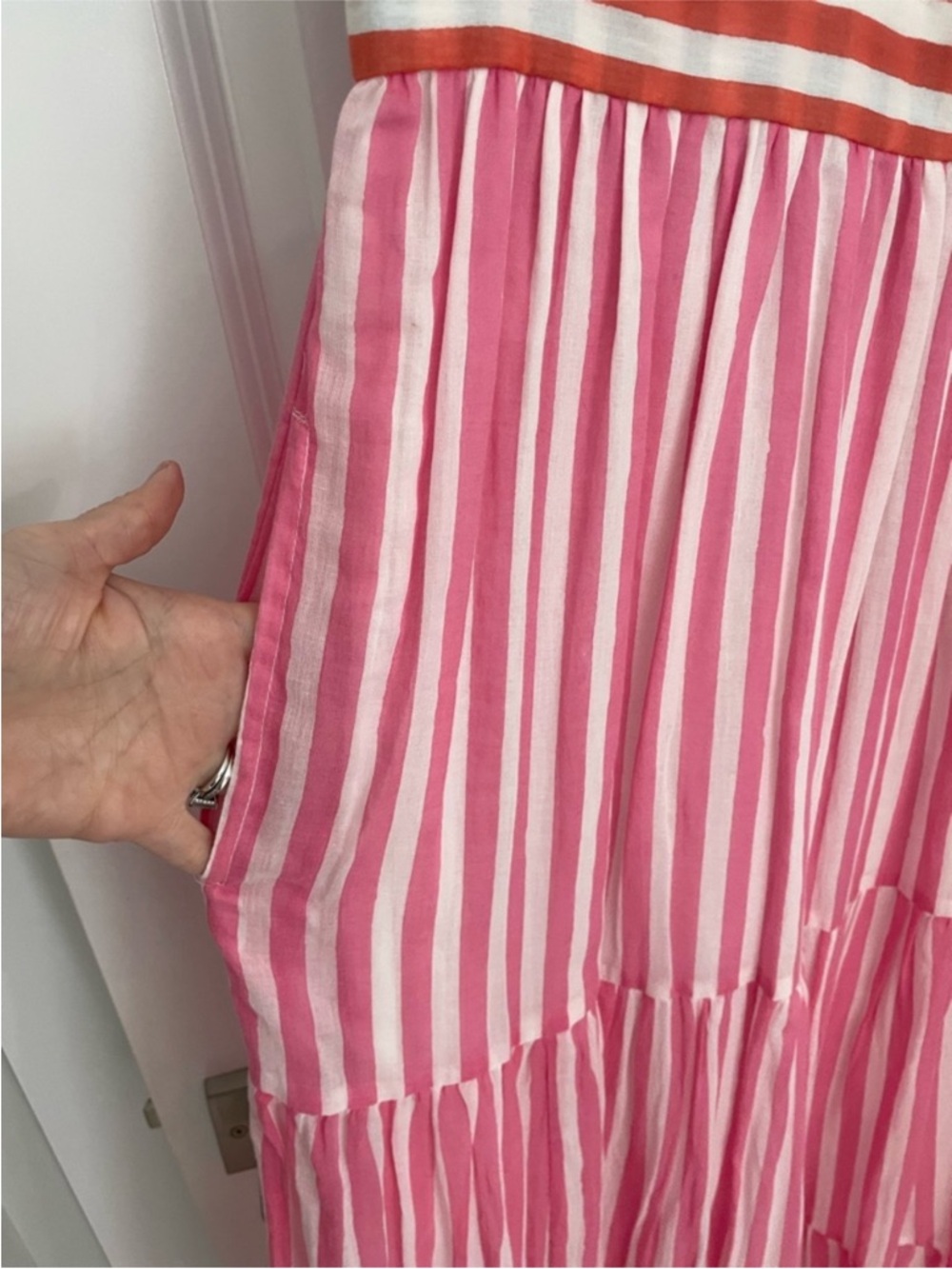 NEW Oliphant Nassau Pink V-Neck Maxi Dress Size XS Striped Coastal Summer.    15 - Picture 4 of 9